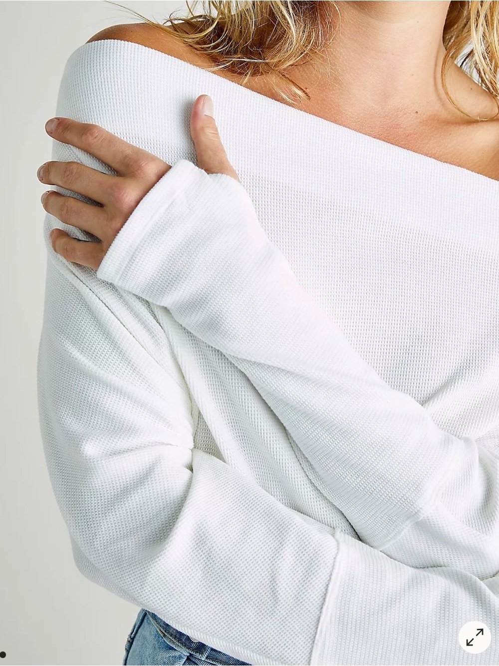 We The Free Off-the-Shoulder White Thermal Top